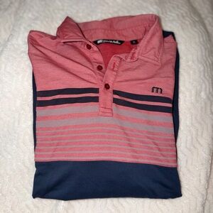 Travis Mathew Pink and Navy Striped Polo